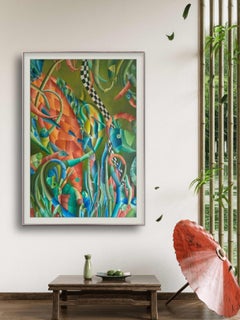 Colourful Surrealist Oil Painting of Fish