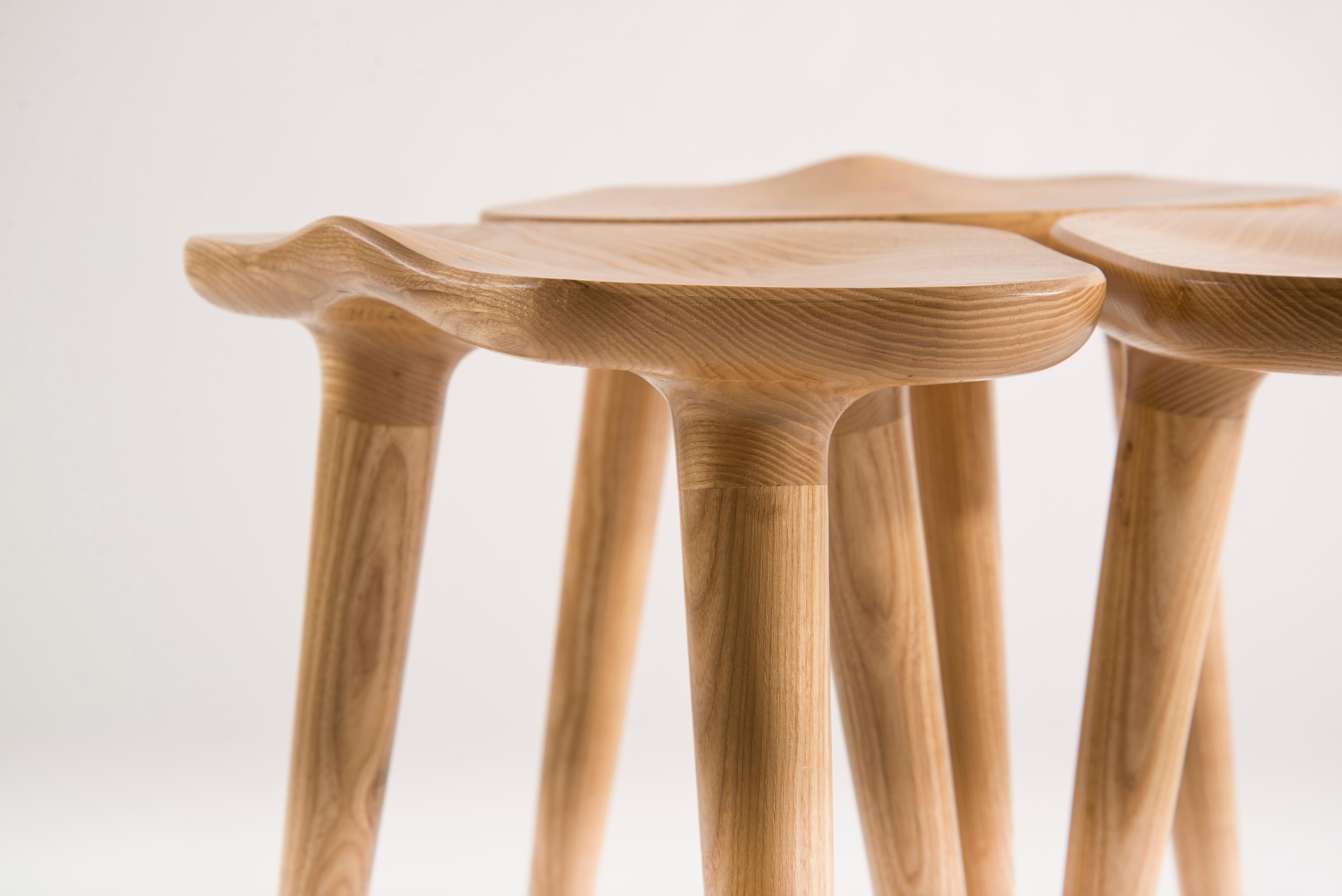 Mexican Tam Stools, Set of 3, Ash Wood For Sale