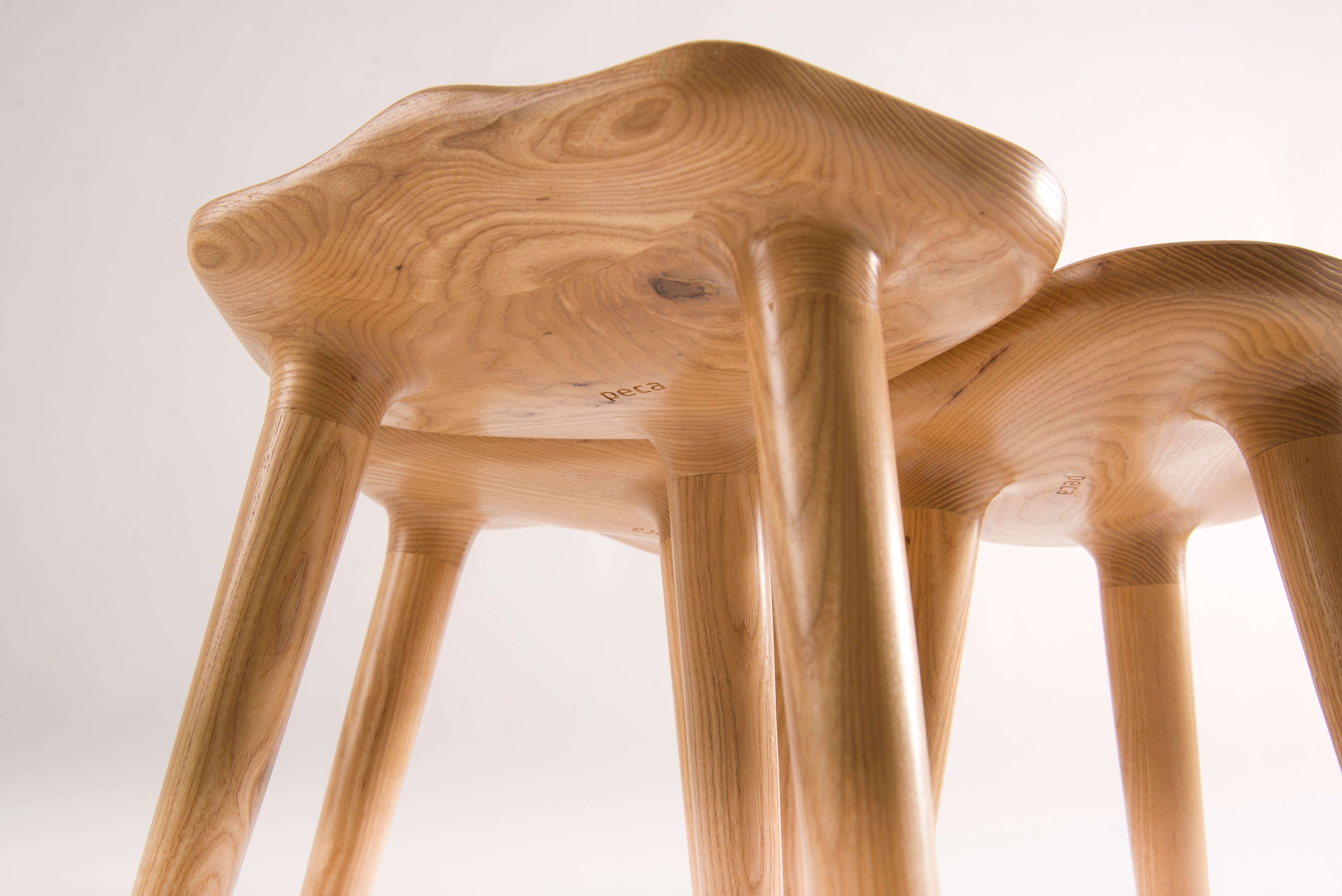 Turned Tam Stools, Set of 3, Ash Wood For Sale