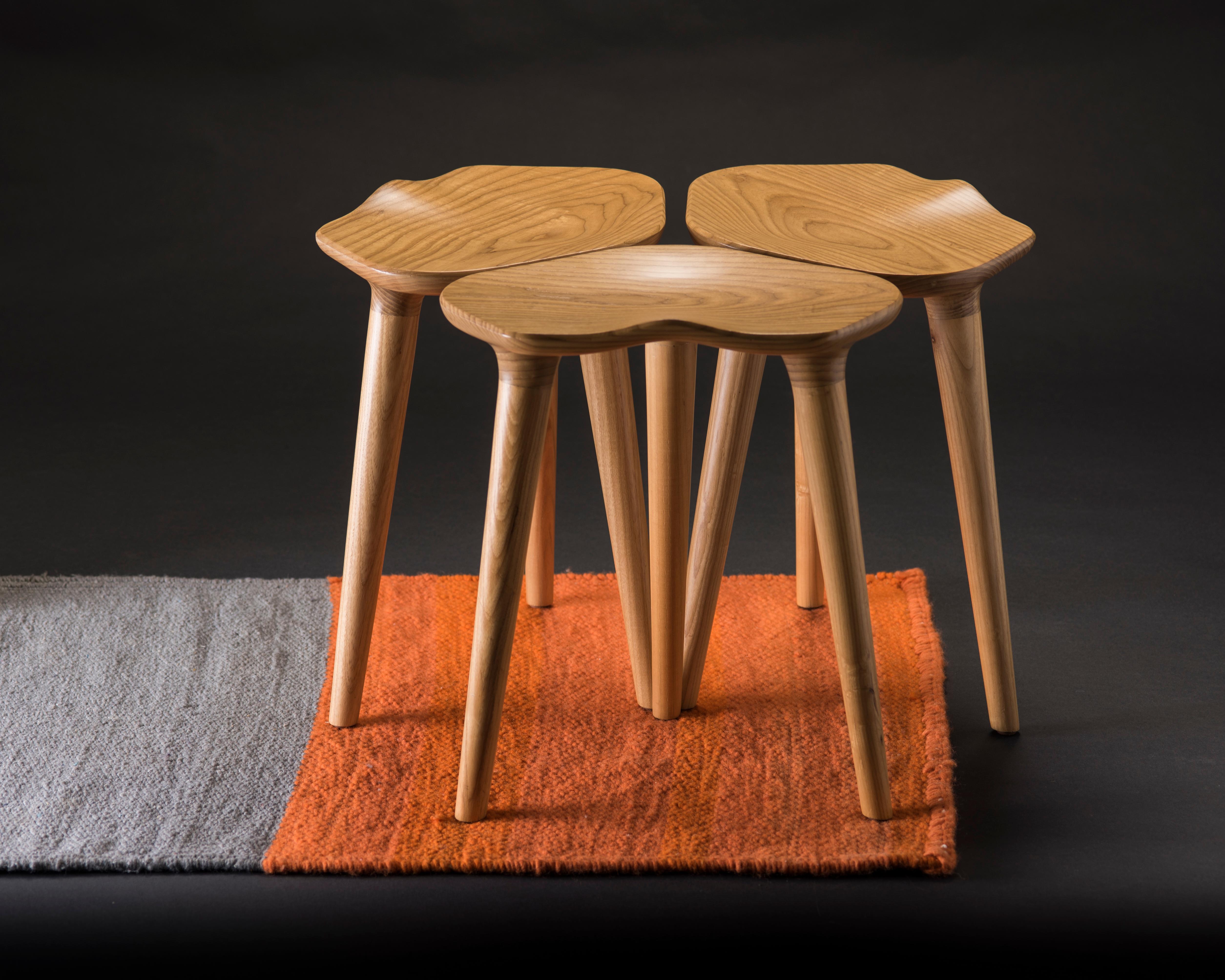 Tam Stools, Set of 3, Ash Wood In New Condition For Sale In Zapopan, Jalisco