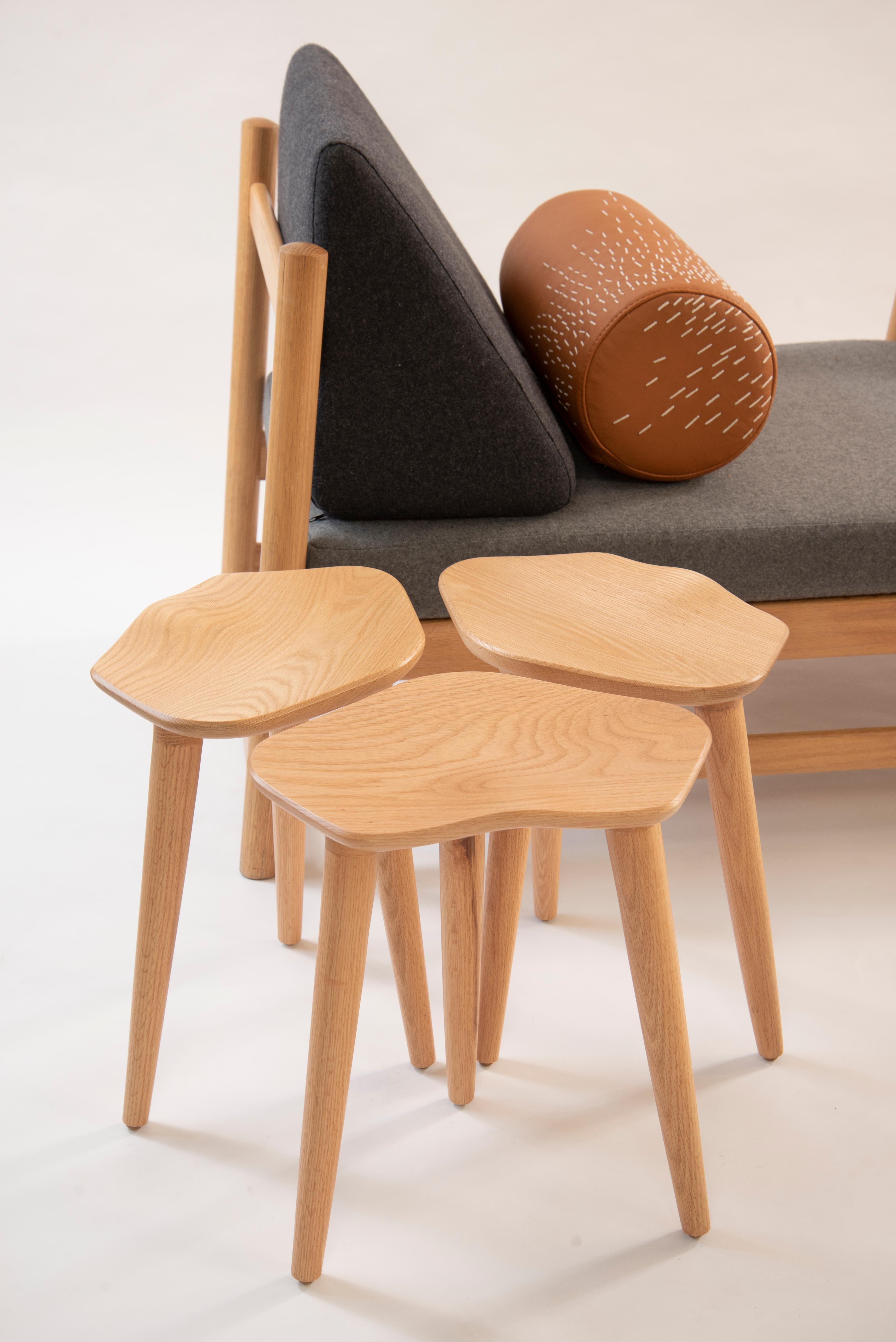 Contemporary Tam Stools, Set of 3, Ash Wood For Sale