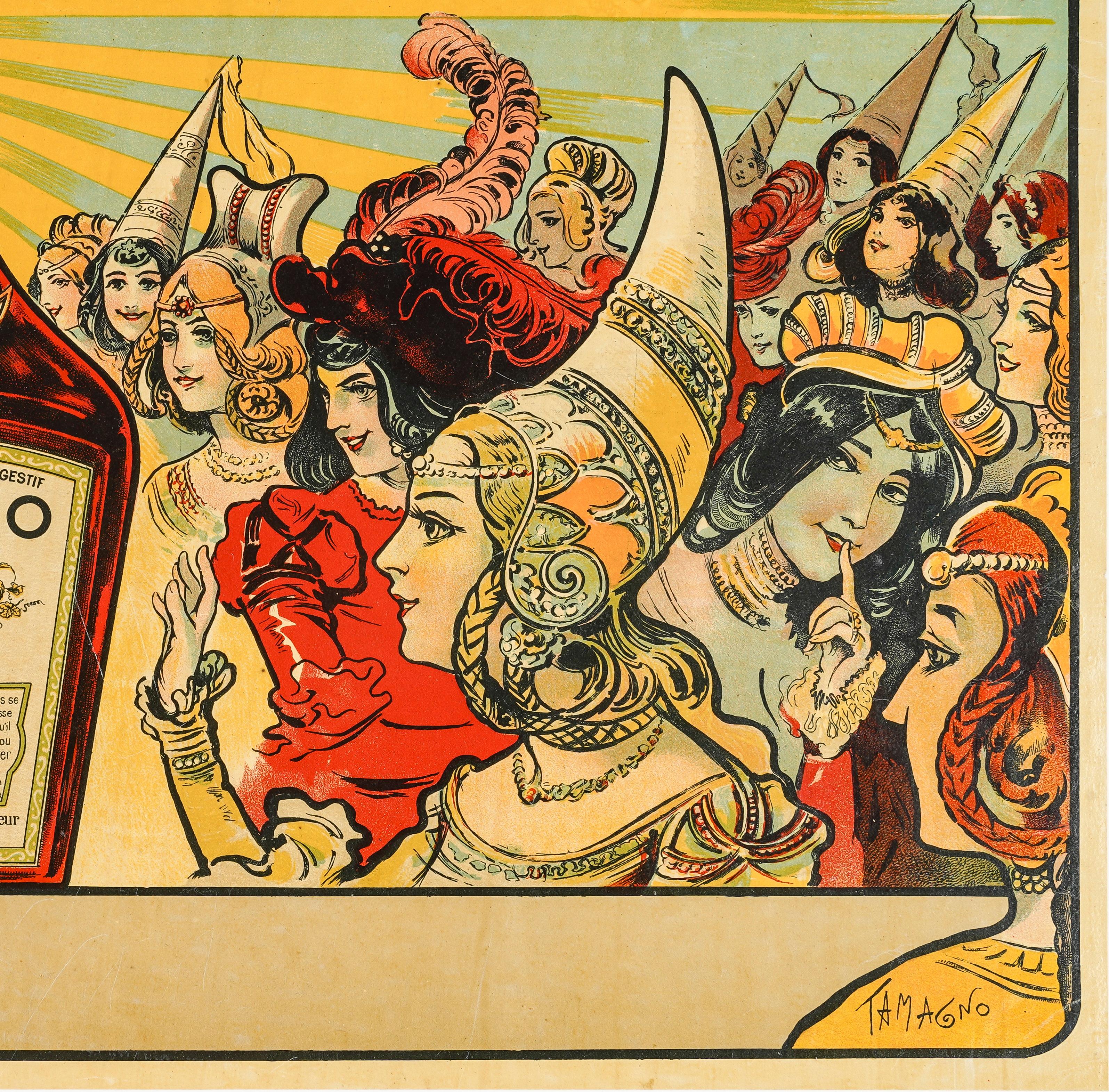 Tamagno, Original Vintage Poster, Mexiko Alcohol, Devil, Sun, Middle Age, 1900 In Good Condition For Sale In SAINT-OUEN-SUR-SEINE, FR