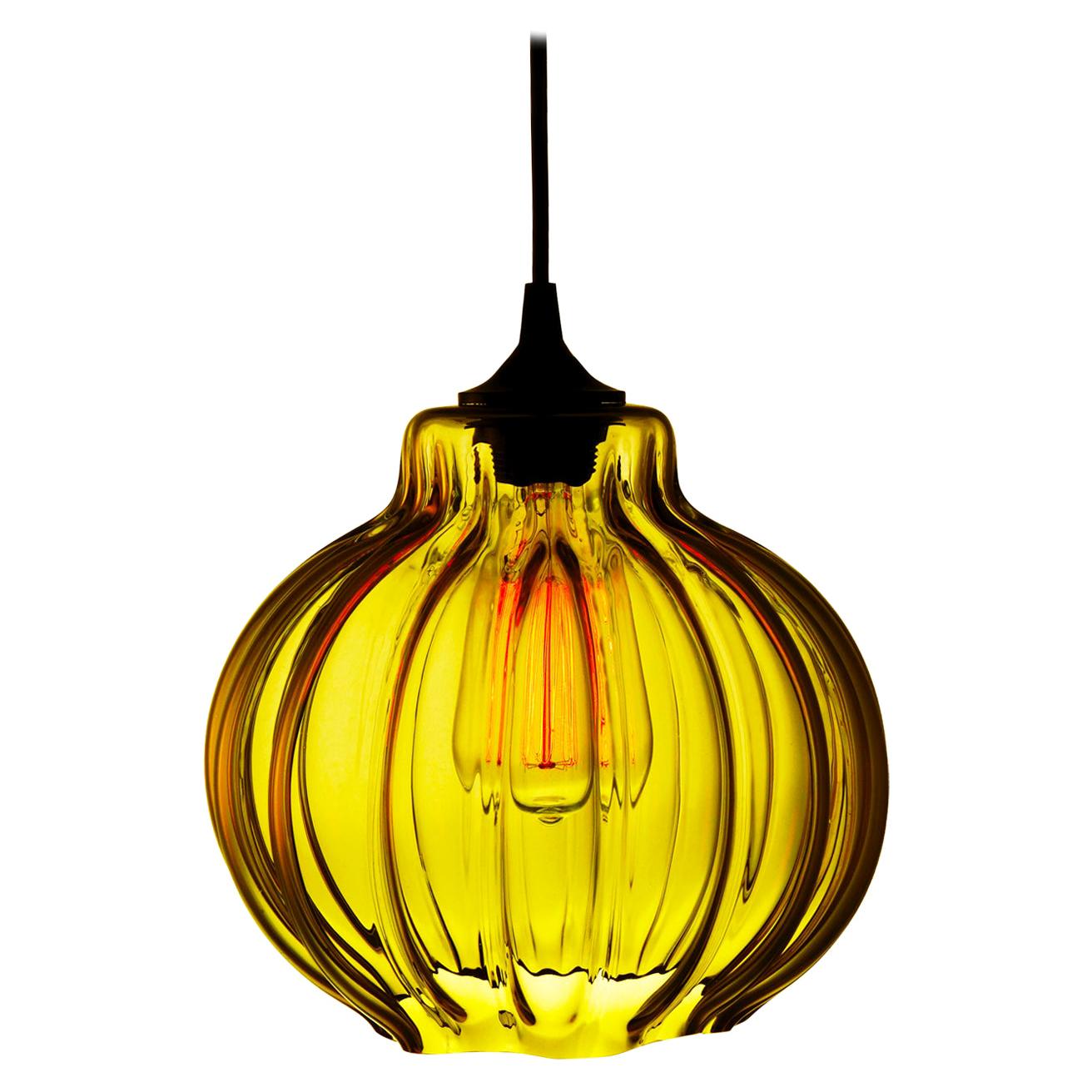 Tamala Contemporary Hand Blown Pendant Lamp in Golden Amber, Limited Series