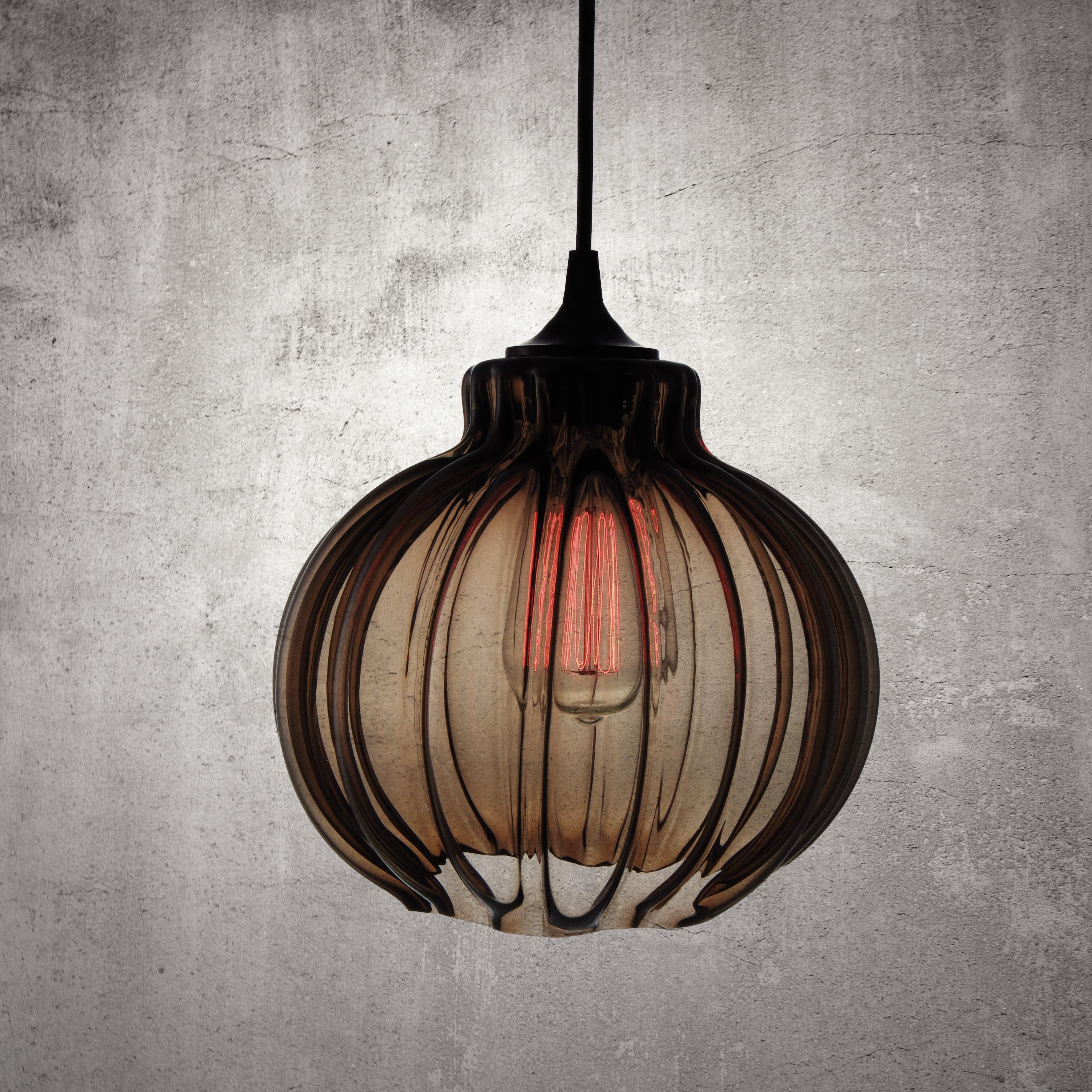 Mexican Tamala Contemporary Hand Blown Pendant Lamp in Warm Olive For Sale