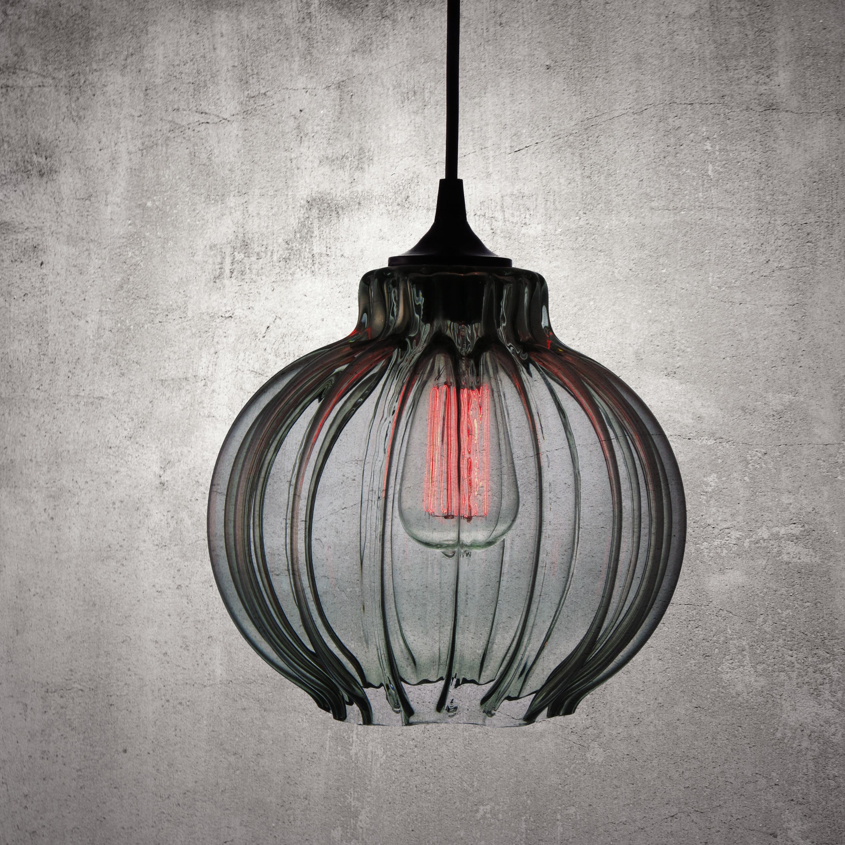 Molded Tamala Contemporary Hand Blown Pendant Lamp in Warm Olive For Sale