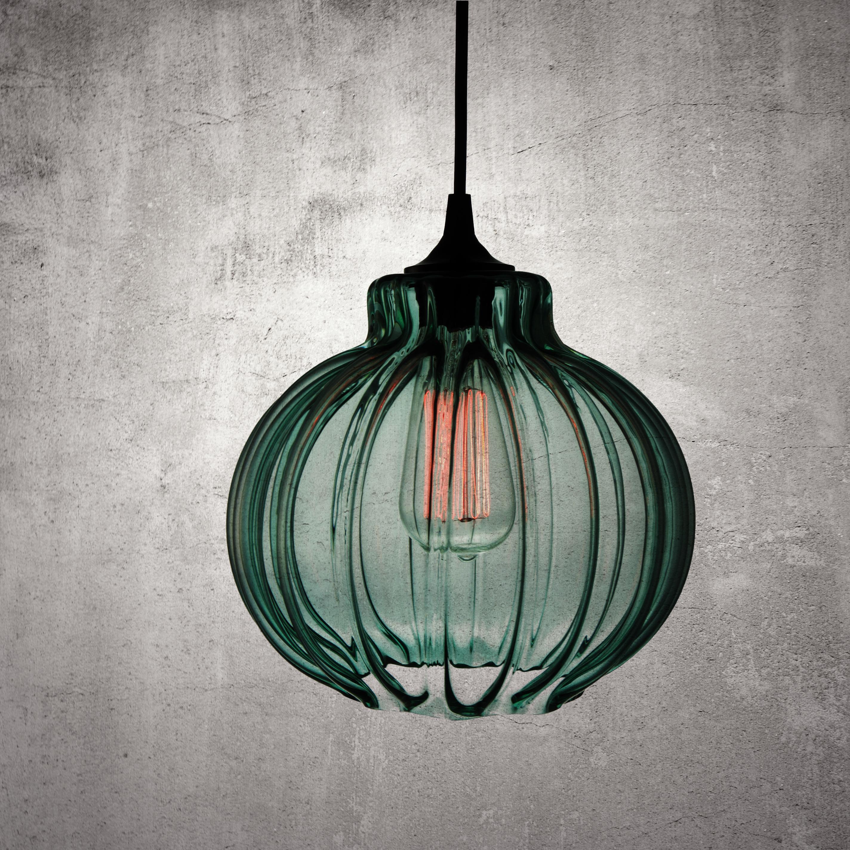 Tamala Contemporary Hand Blown Pendant Lamp in Warm Olive For Sale 1