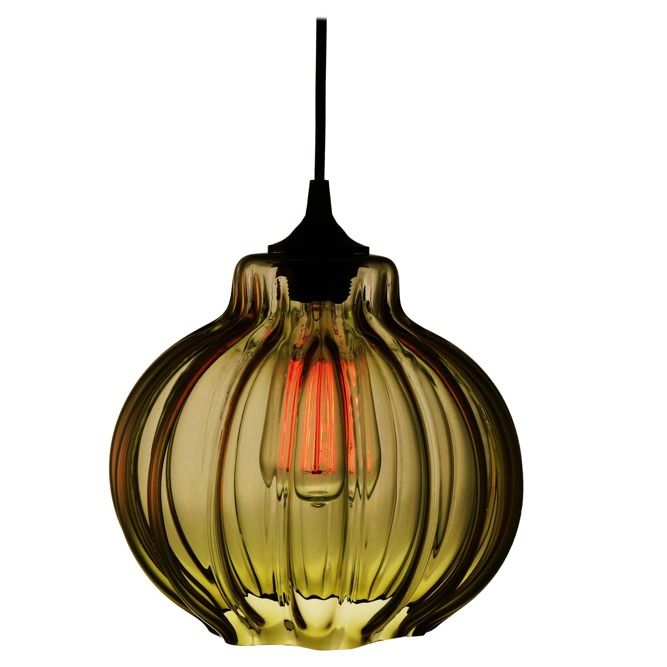 Tamala Contemporary Hand Blown Pendant Lamp in Warm Olive For Sale