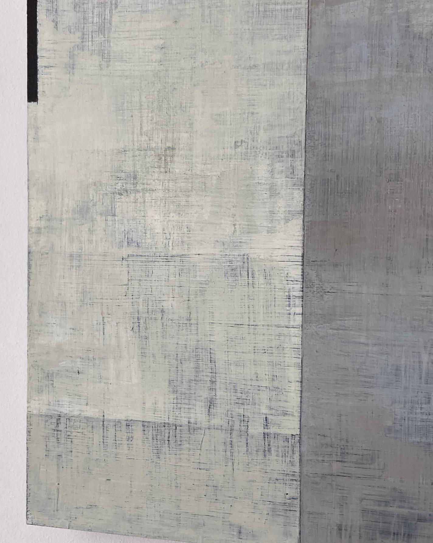 At the still point 4, atmospheric geometriic abstract in neutrals - Abstract Painting by Tamar Zinn