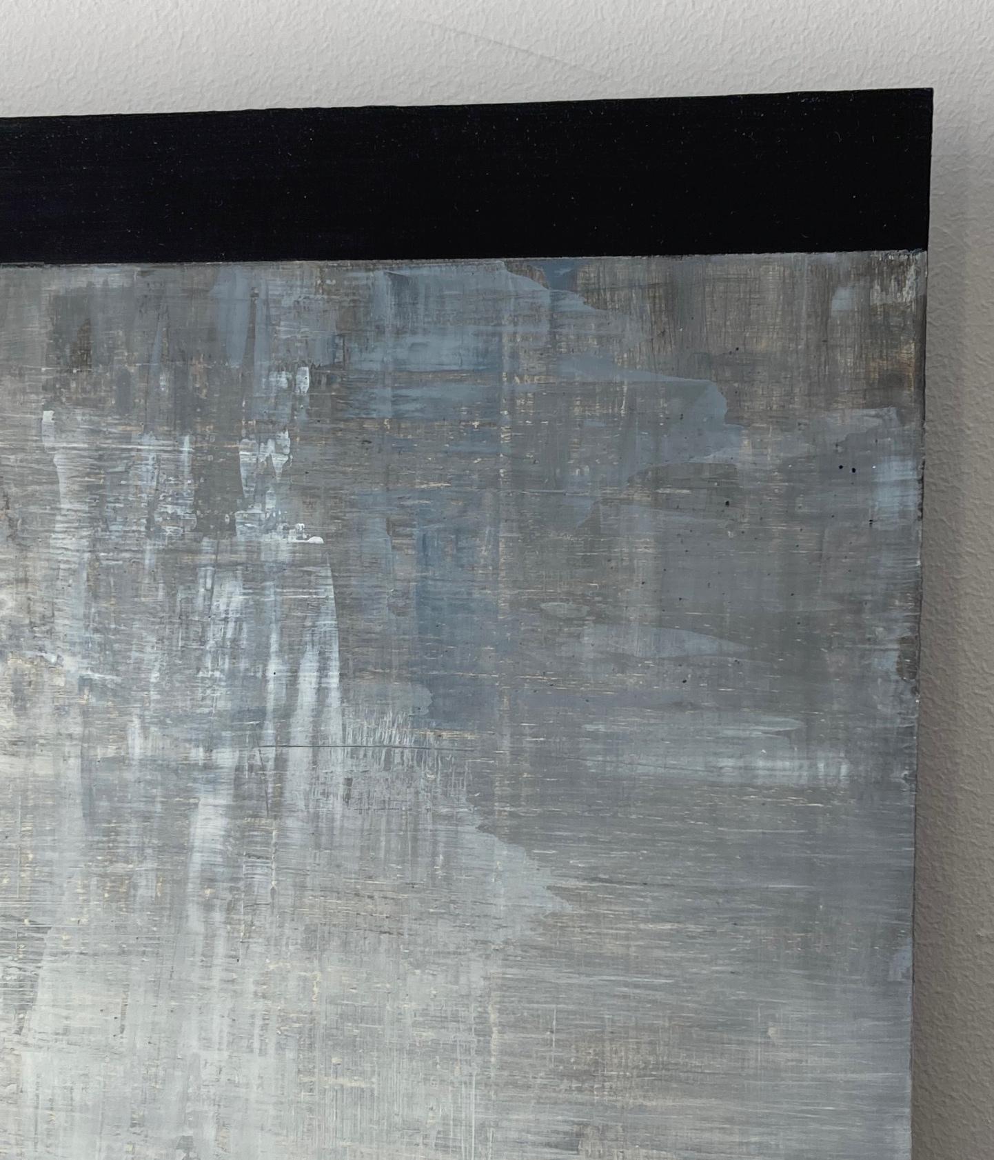 At the still point 4, atmospheric geometriic abstract in neutrals
2015, oil on dibond panel, 20x16x1