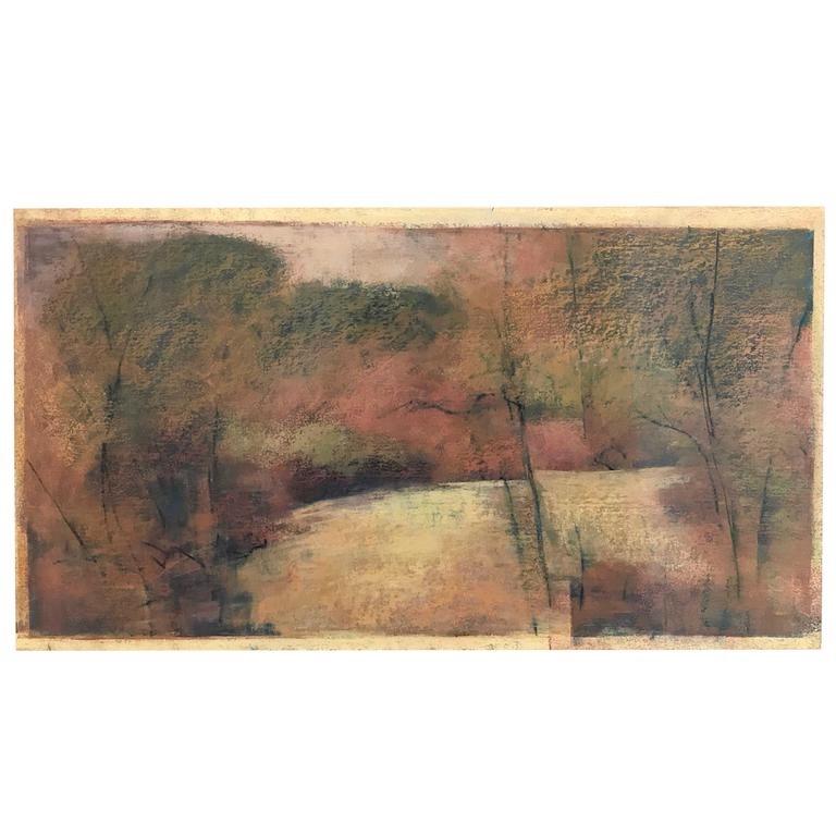 This autumnal landscape in oil pastel on paper is by New York City artist Tamar Zinn. Before turning to abstraction, Zinn’s artwork focused on Expressionist invented landscapes, of which this is an excellent example. Rich hues of red ocher, forest
