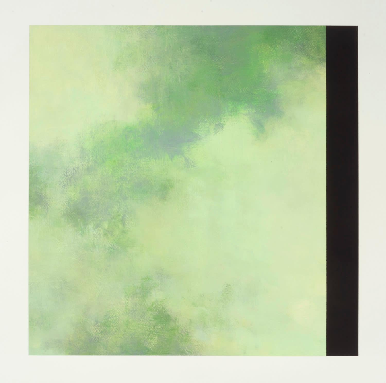 Tamar Zinn
Verdant Suite 5, 2021
oil on paper
image size: 17 x 17 in.
paper size: 22 x 22 in.
(zinn1062)

This colorful abstract oil painting on paper features layered, painterly swathes of green, white, and yellow that blend together to create