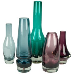 Tamara Aladin:: Cinq objets d
art soufflés au moule:: Riihimäen Glasswork:: Finlande:: années 1970