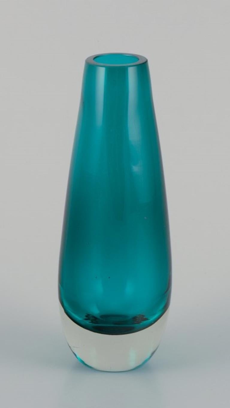 Scandinavian Modern Tamara Aladin for Riihimäen Lasi, Finland. Art glass vase in turquoise. For Sale
