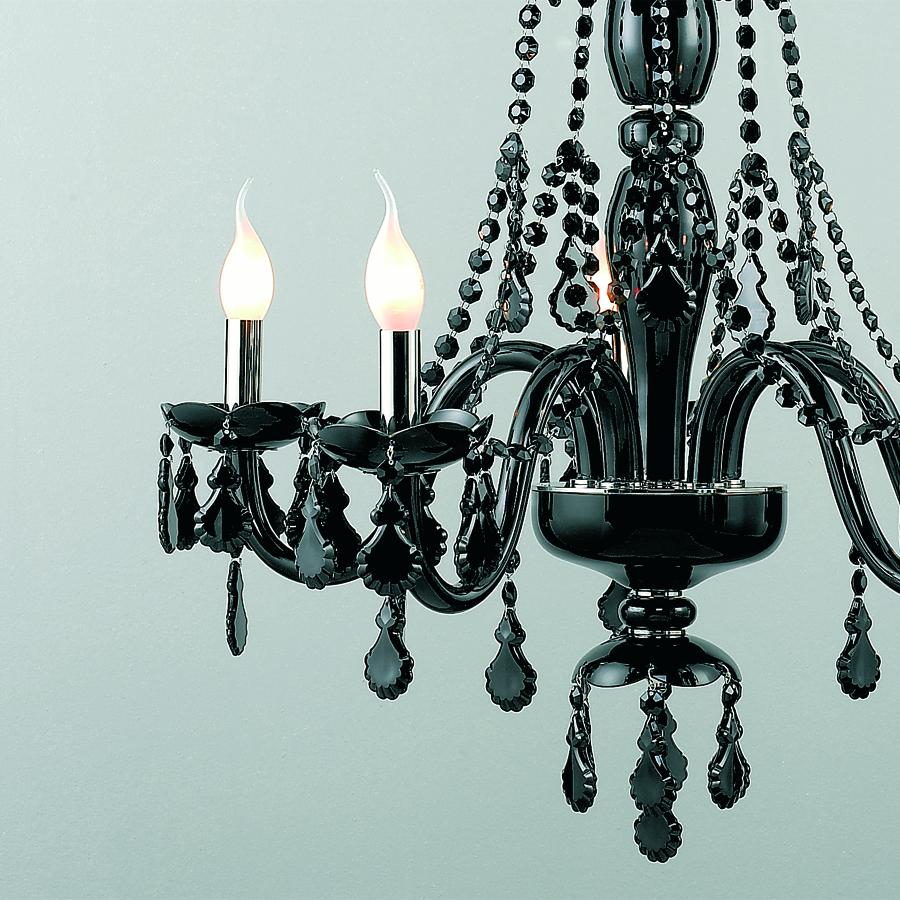 Brass Tamara Black Chandelier in Handblown Glass For Sale