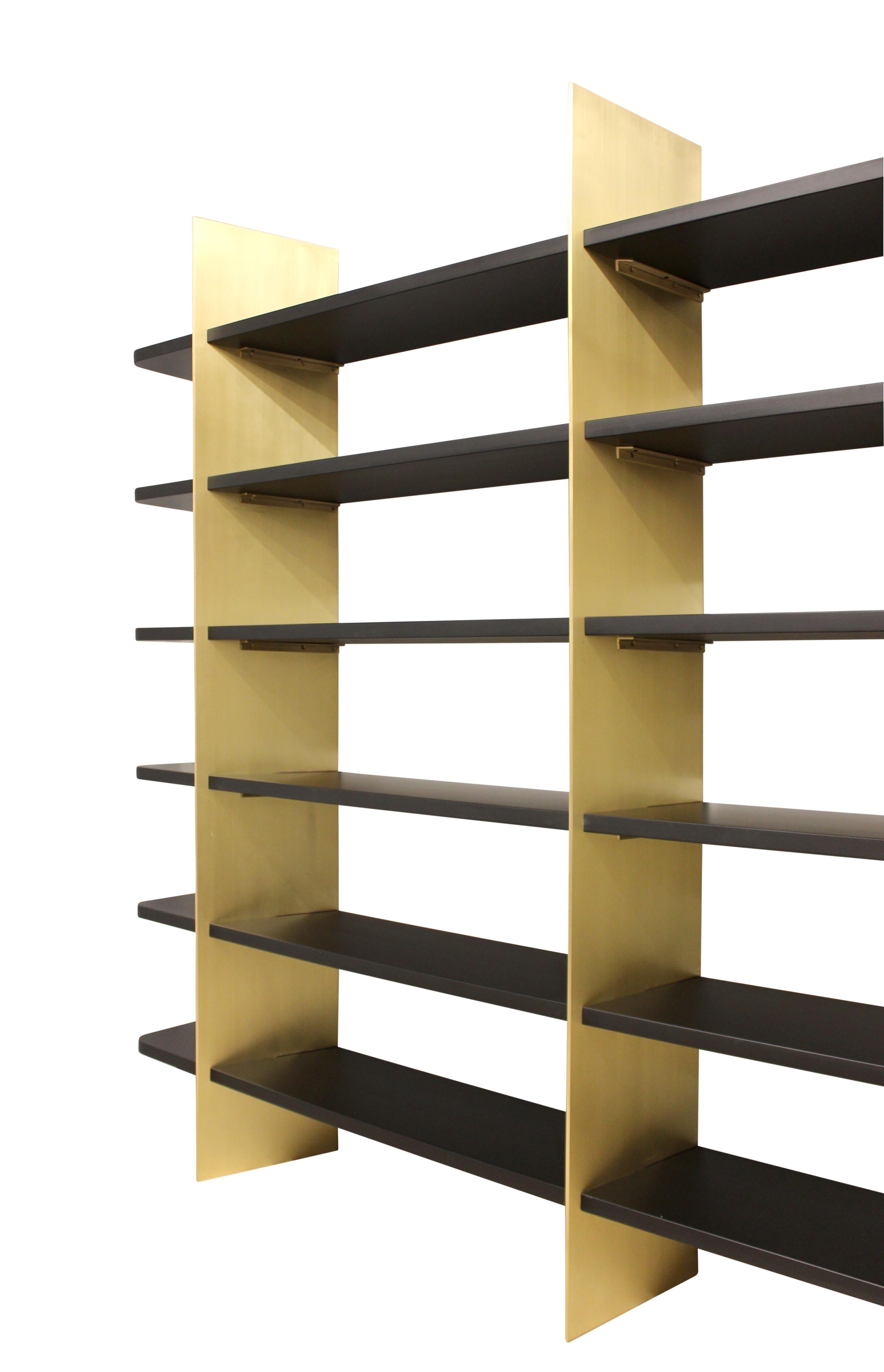 Modern Tamara Brass and Lacquered Wood Bookcase For Sale