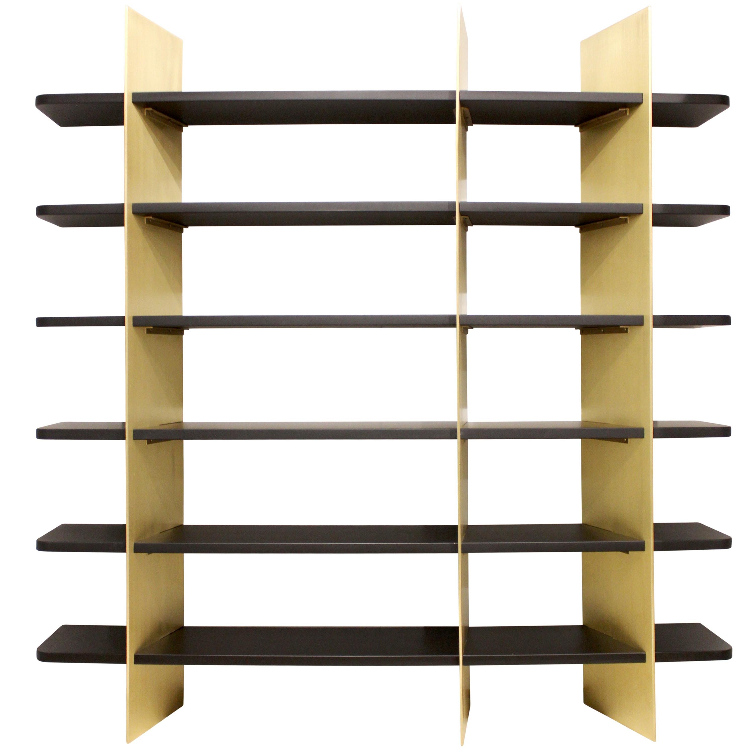 Tamara Brass and Lacquered Wood Bookcase For Sale
