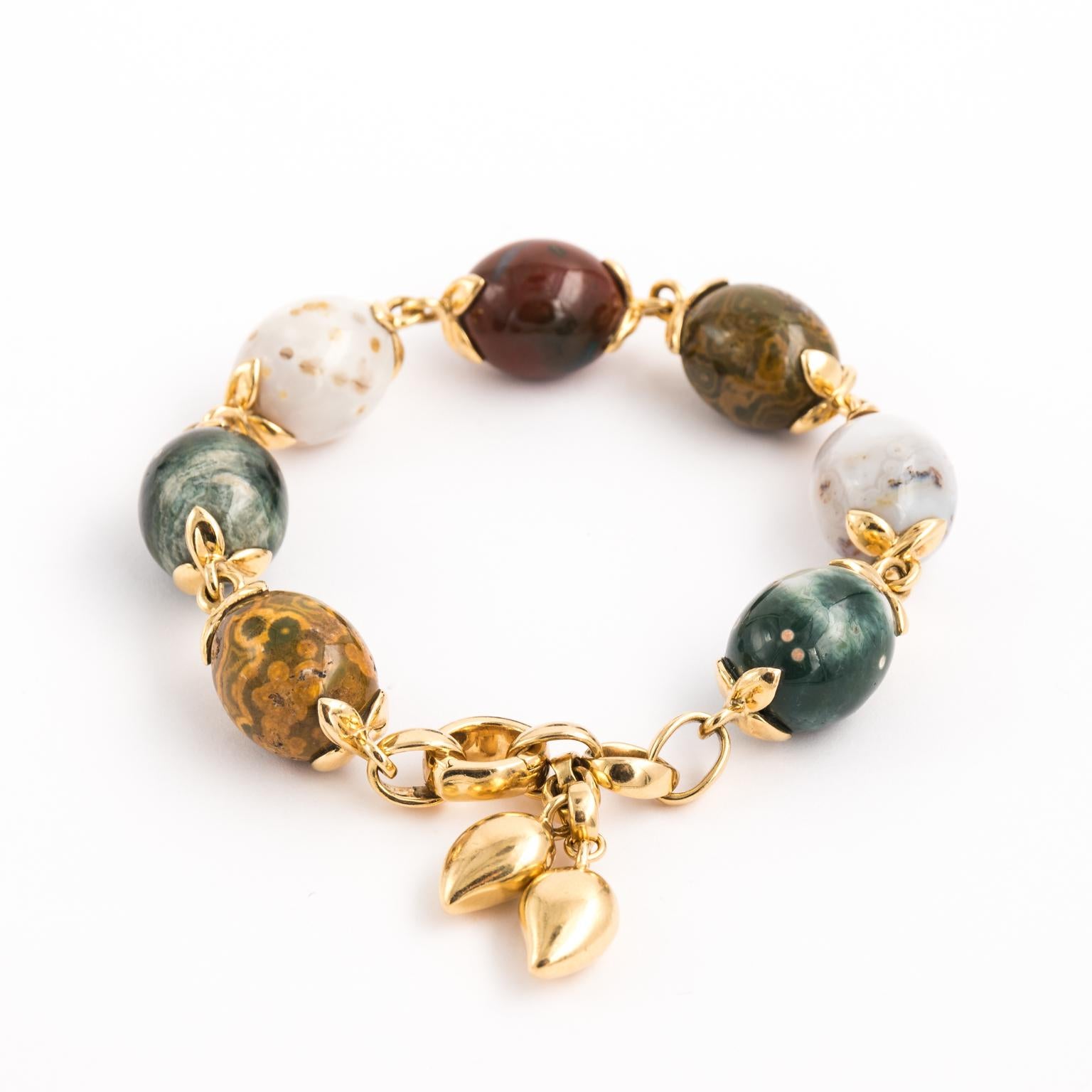Tamara Comolli Kokosnuss Ozean Jaspis große Gelbgold Armband mit Charms (Zeitgenössisch)