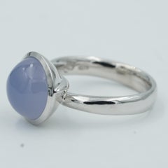 Tamara Comolli Large Bouton Blue Chalcedony Ring in 18K White Gold