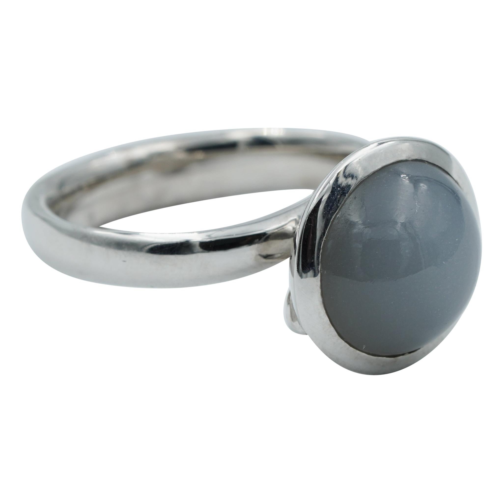 Tamara Comolli Large Bouton Grey Moonstone Ring in 18k White Gold