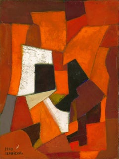 Abstrakte abstrakte Komposition in Rot und Orange von Tamara De Lempicka