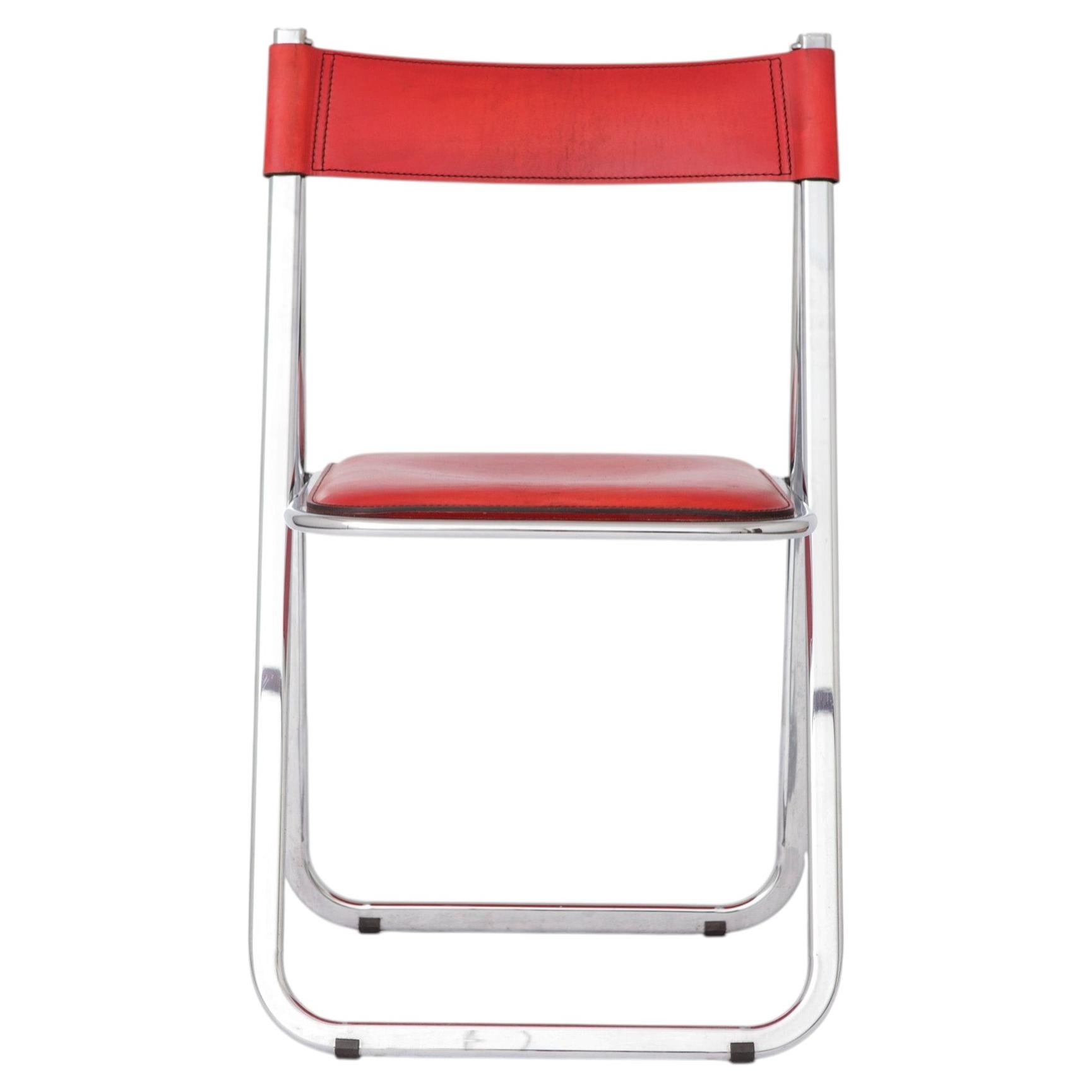 Tamara Folding Chair by Arrben Italy 1970s  Chrome Frame & Red Leather, Vintage