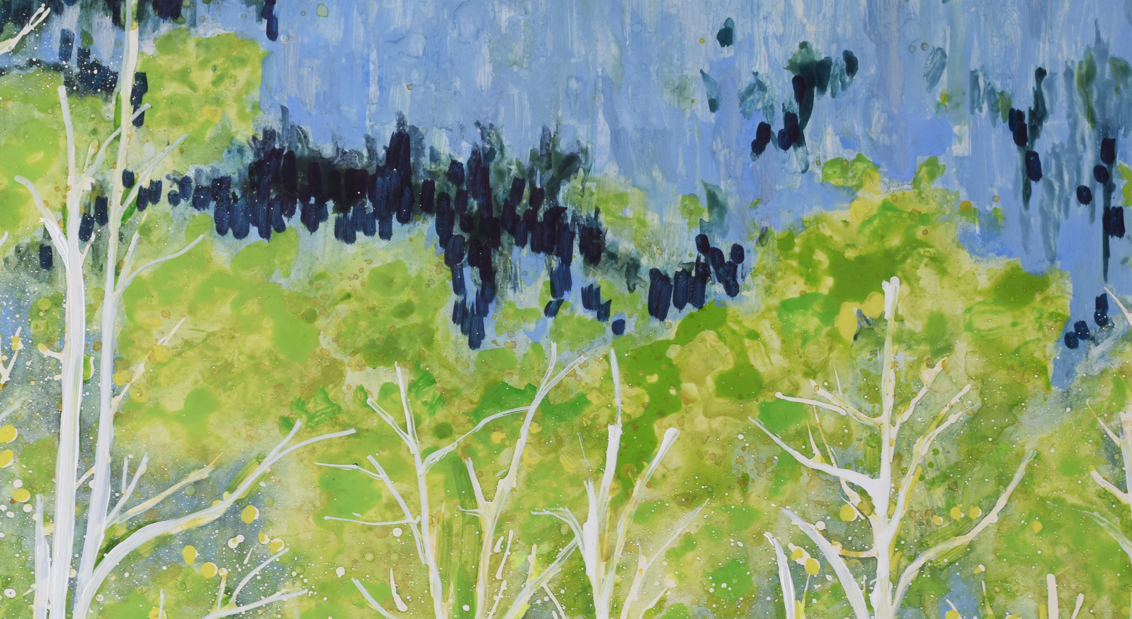 Y pienso en ti - Pintura contemporánea en acuarela del paisaje del álamo temblón - Painting de Tamara Gonda