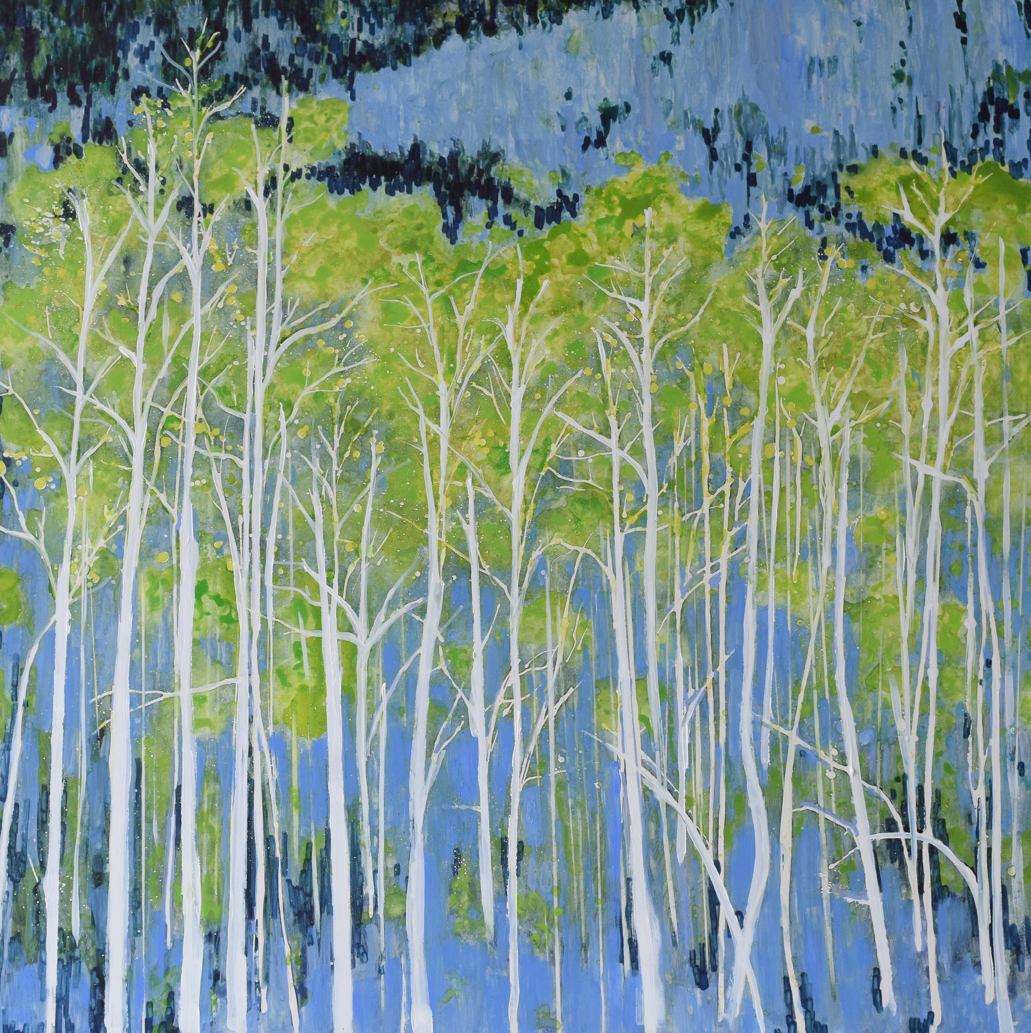 Landscape Painting de Tamara Gonda - Y pienso en ti - Pintura contemporánea en acuarela del paisaje del álamo temblón