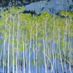 And I Think of You - Peinture contemporaine à l'aquarelle d'un paysage de trembles