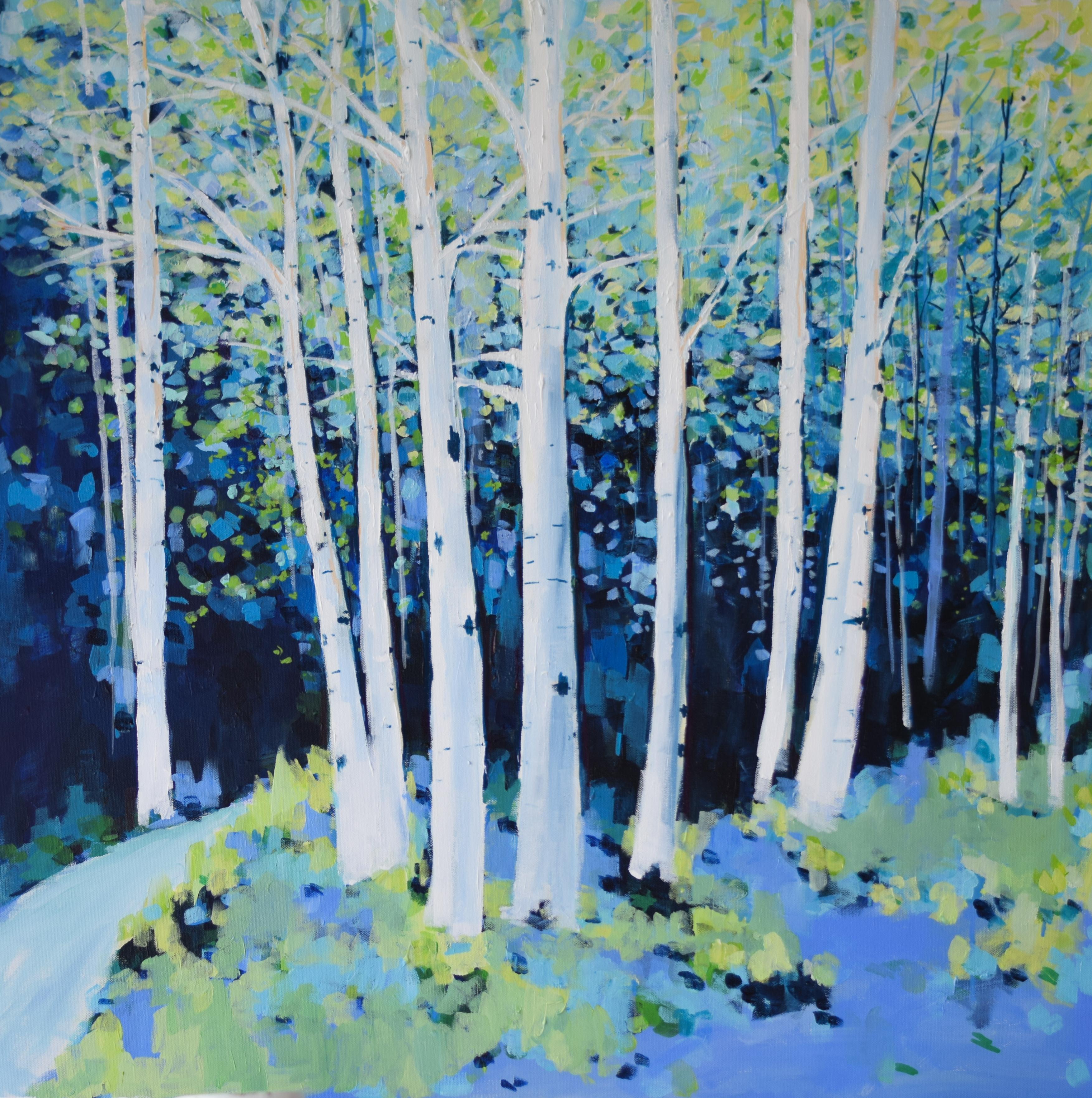 Landscape Painting Tamara Gonda - April - Peinture acrylique contemporaine d'un paysage de bouleau