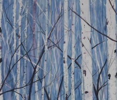 Clearing Skys - Dittico in tecnica mista dipinto con betulla bianca