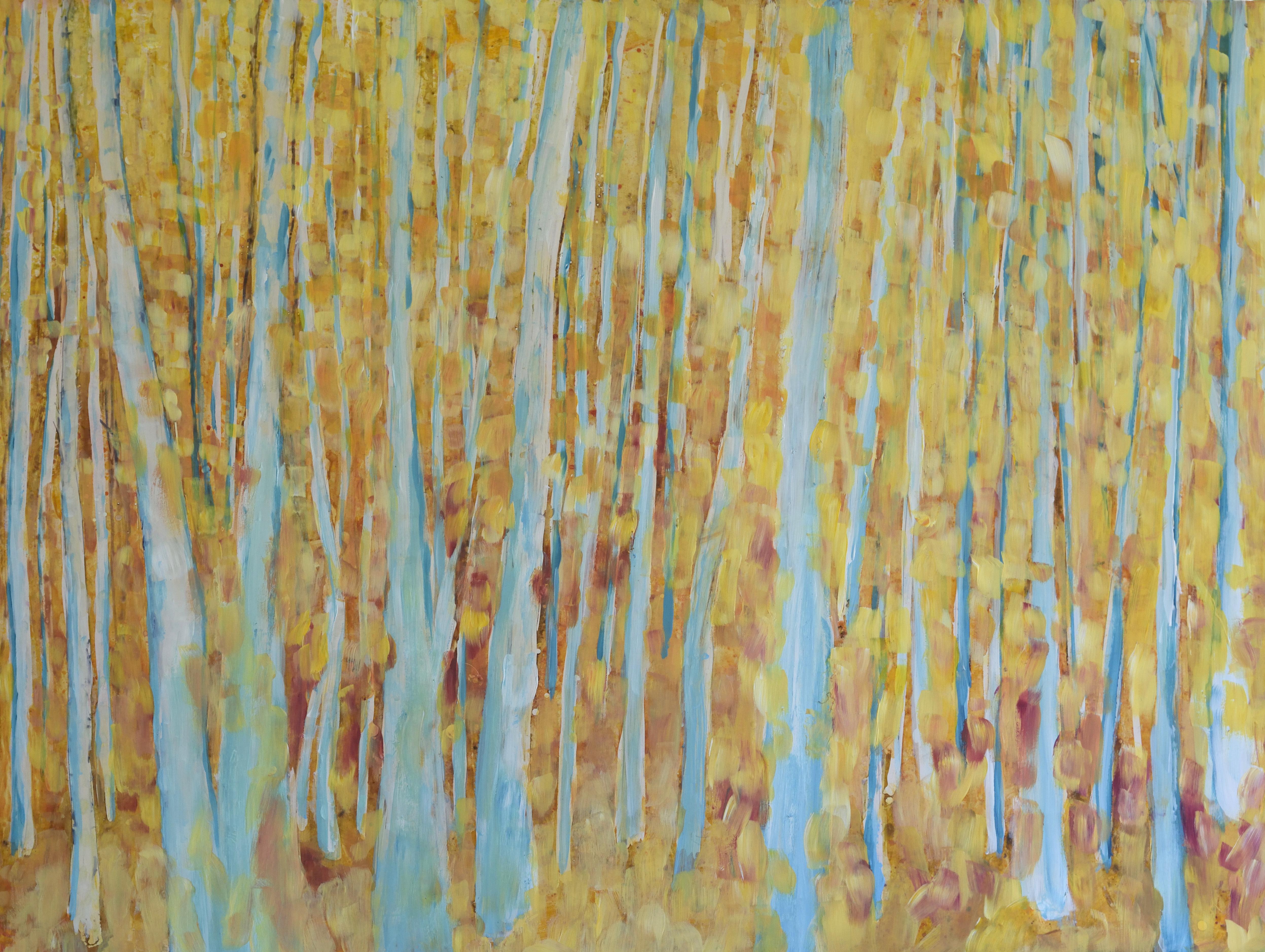 Mango Gelato, Original Acrylic Painting of Sunlight Dancing on Trees, 2015