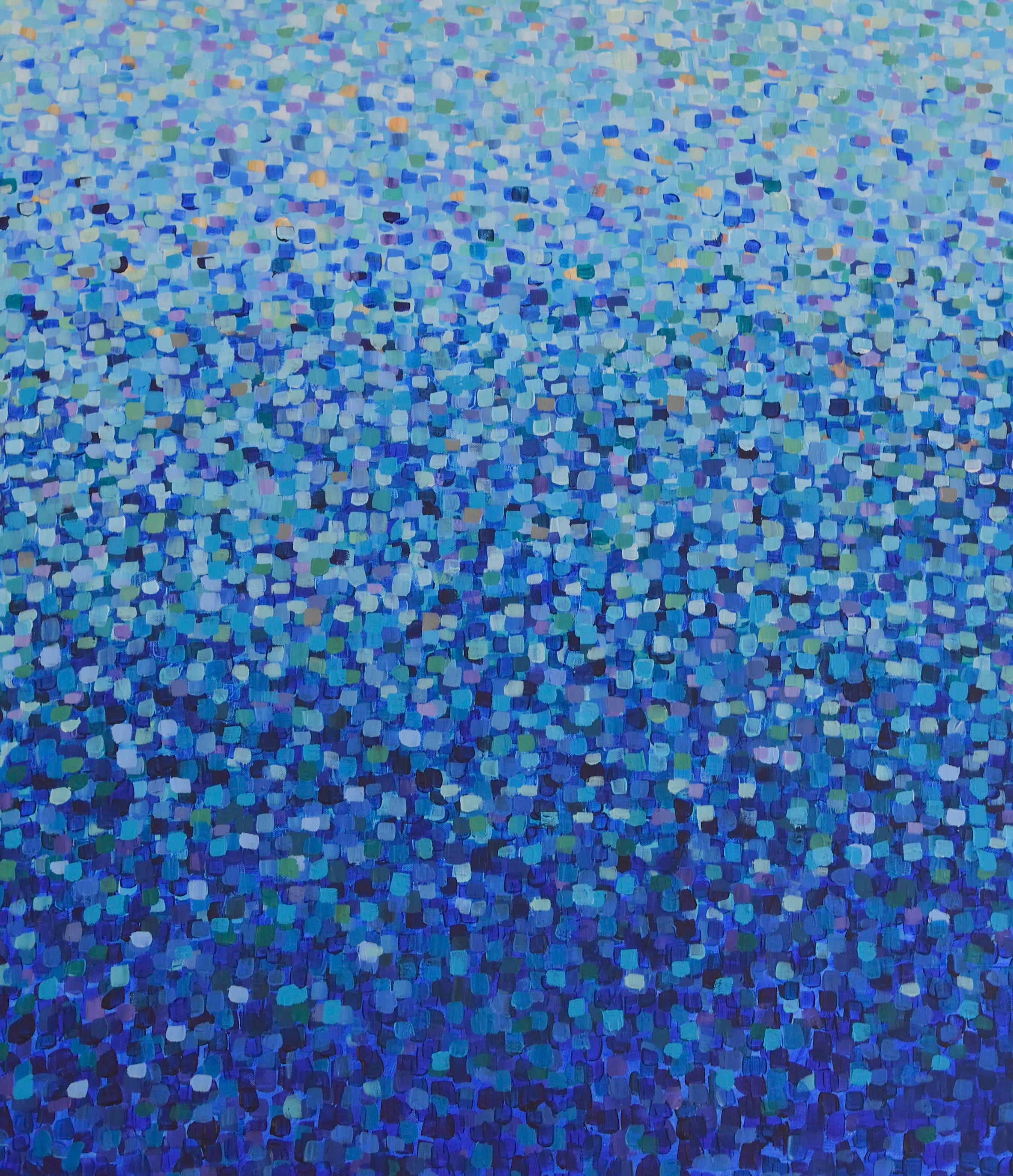 Artist Commentary:
Ripples an original abstract landscape, memories  slowly rippling to the other side, floating in space.

Keywords: blue, blues, painterly, impressionism, impressionist, gradient, multi dot, dotted, dots,

Artist Biography: 
With a