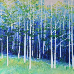 Caen sombras - Pintura contemporánea en acuarela de un paisaje arbóreo