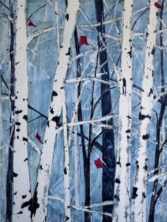 Song Walking, Original Contemporary Blue and White Mixed Media Diptych Painting