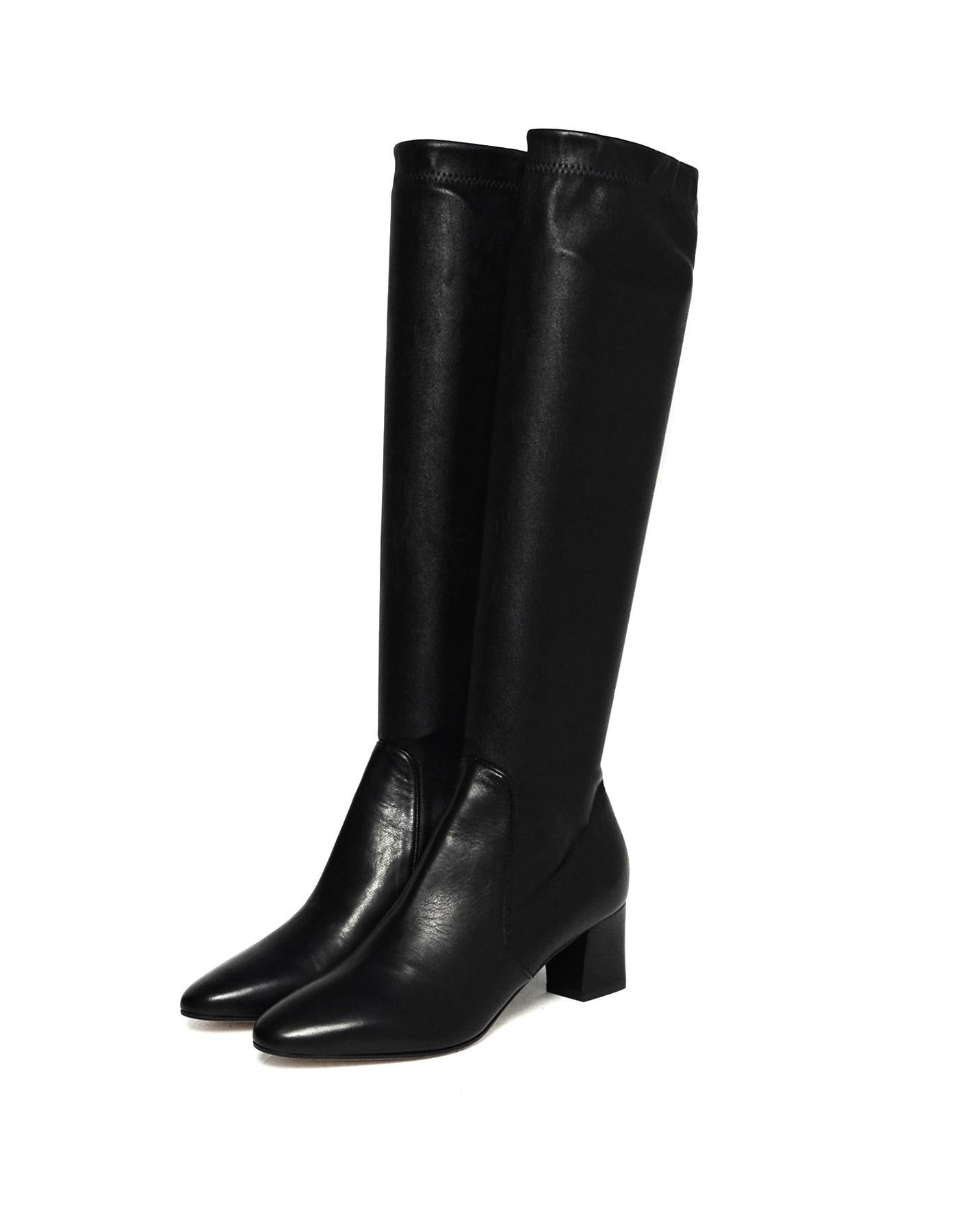 Tamara Mellon Black Helmut Knee High Stretch Boots sz 37.5

Made In: Italy
Color: Black
Materials: Leather
Closure/Opening: Slide on
Overall Condition: Excellent pre-owned condition, with the exception of minor wear to soles
Estimated Retail: $795 +