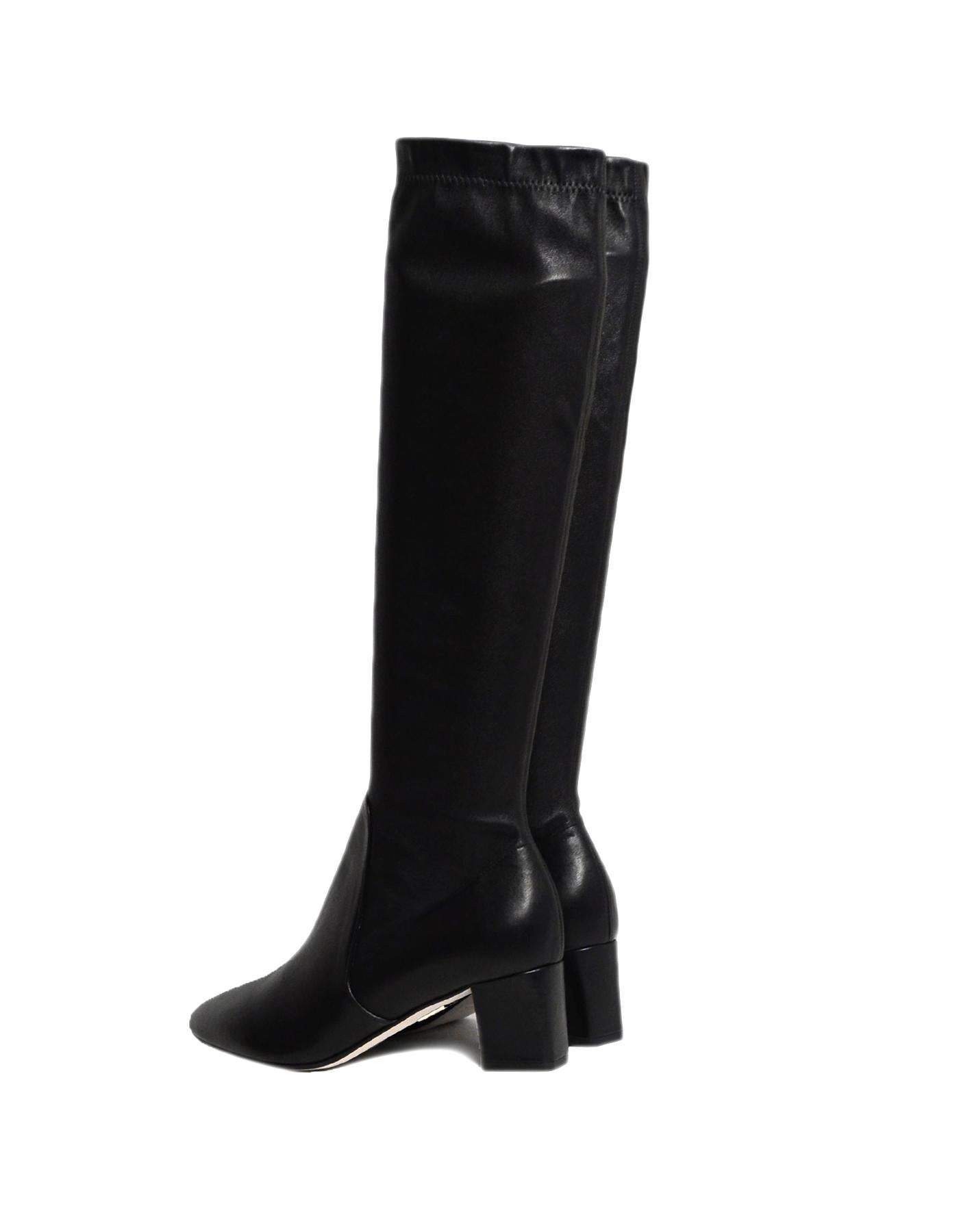 Tamara Mellon Black Helmut Knee High Stretch Boots sz 37.5 In Excellent Condition In New York, NY