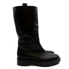 Tamara Mellon Black Leather Easy Rider Mid Calf 35 Boots - Size 41