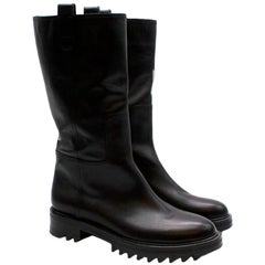 Tamara Mellon Black Leather Easy Rider Mid Calf 35 Boots - Size 41