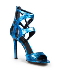 Tamara Mellon Blue Metallic Embossed Leather Heels Size IT 39.5