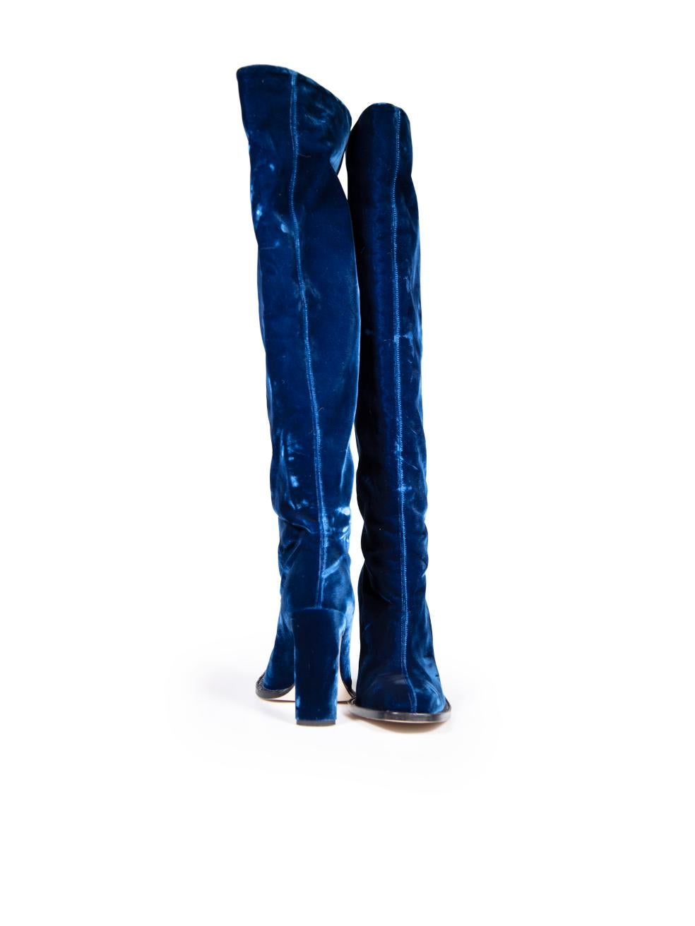 Tamara Mellon Blue Velvet Thigh High Boots Size IT 39.5 In Good Condition For Sale In London, GB
