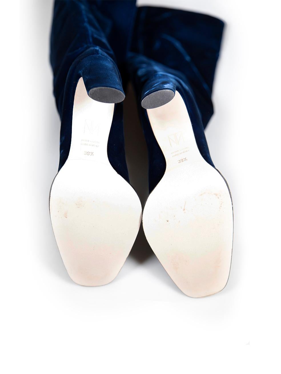 Women's Tamara Mellon Blue Velvet Thigh High Boots Size IT 39.5 For Sale