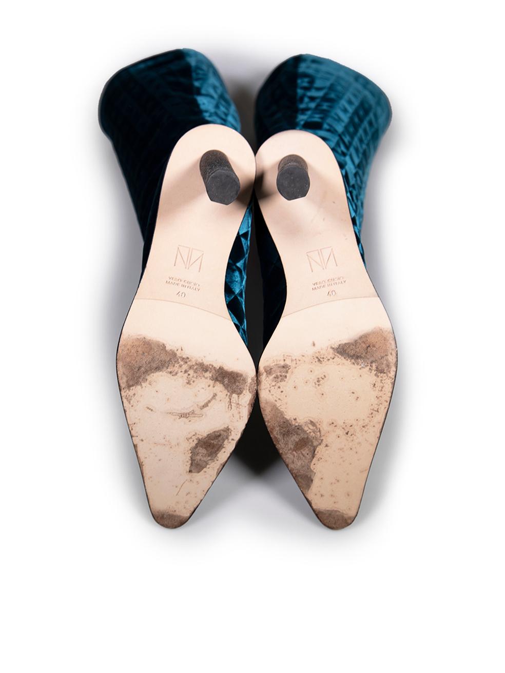 Women's Tamara Mellon Teal Velvet Geometric Knee High Boots Size IT 40 For Sale