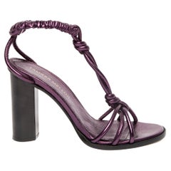 Tamara Mellon Women's Knot Leather Heeled Sandals in Aubergine