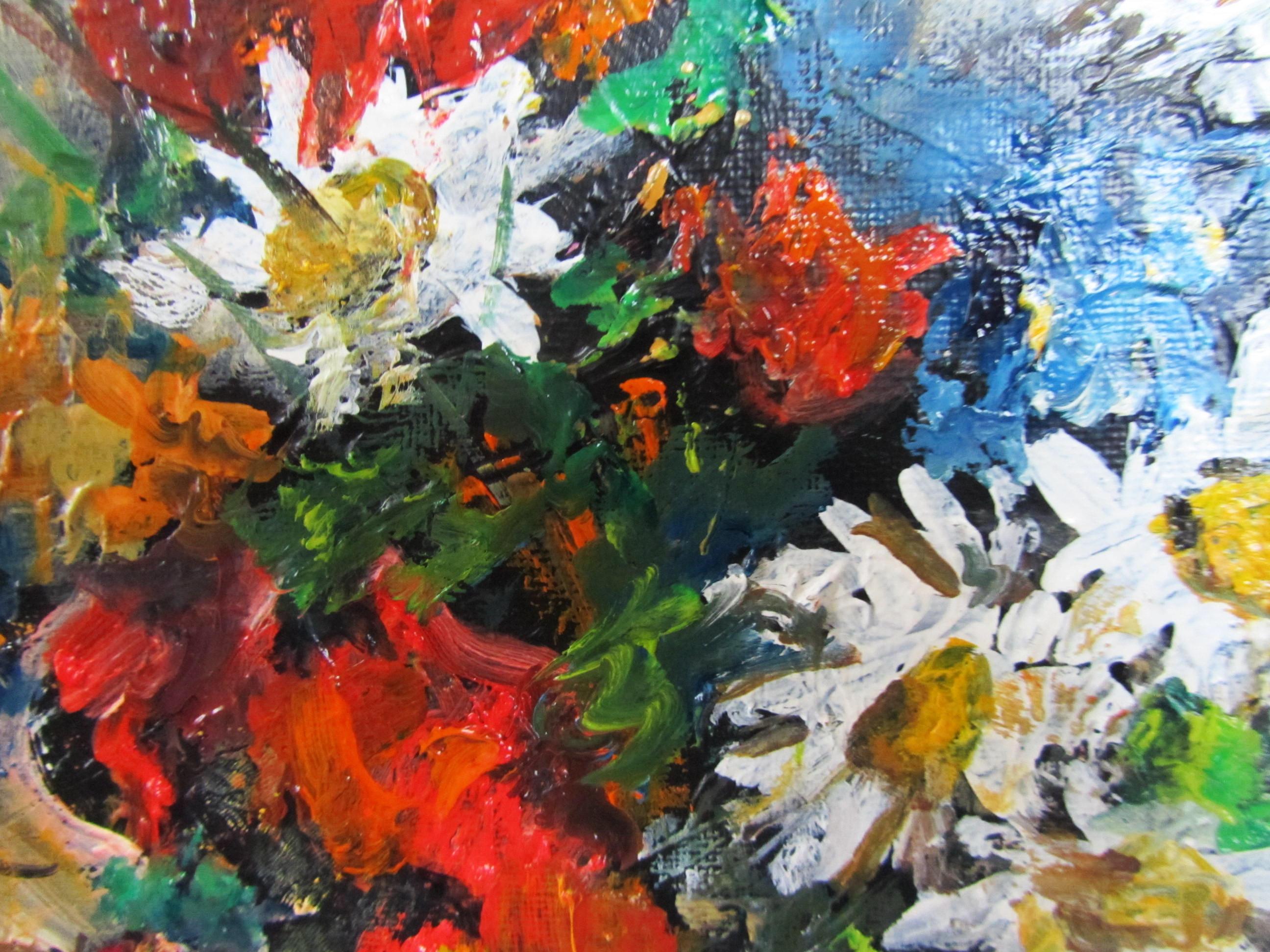 Blumen in Vase. Originalgemälde von Impasto – Painting von Tamara Pavlovska