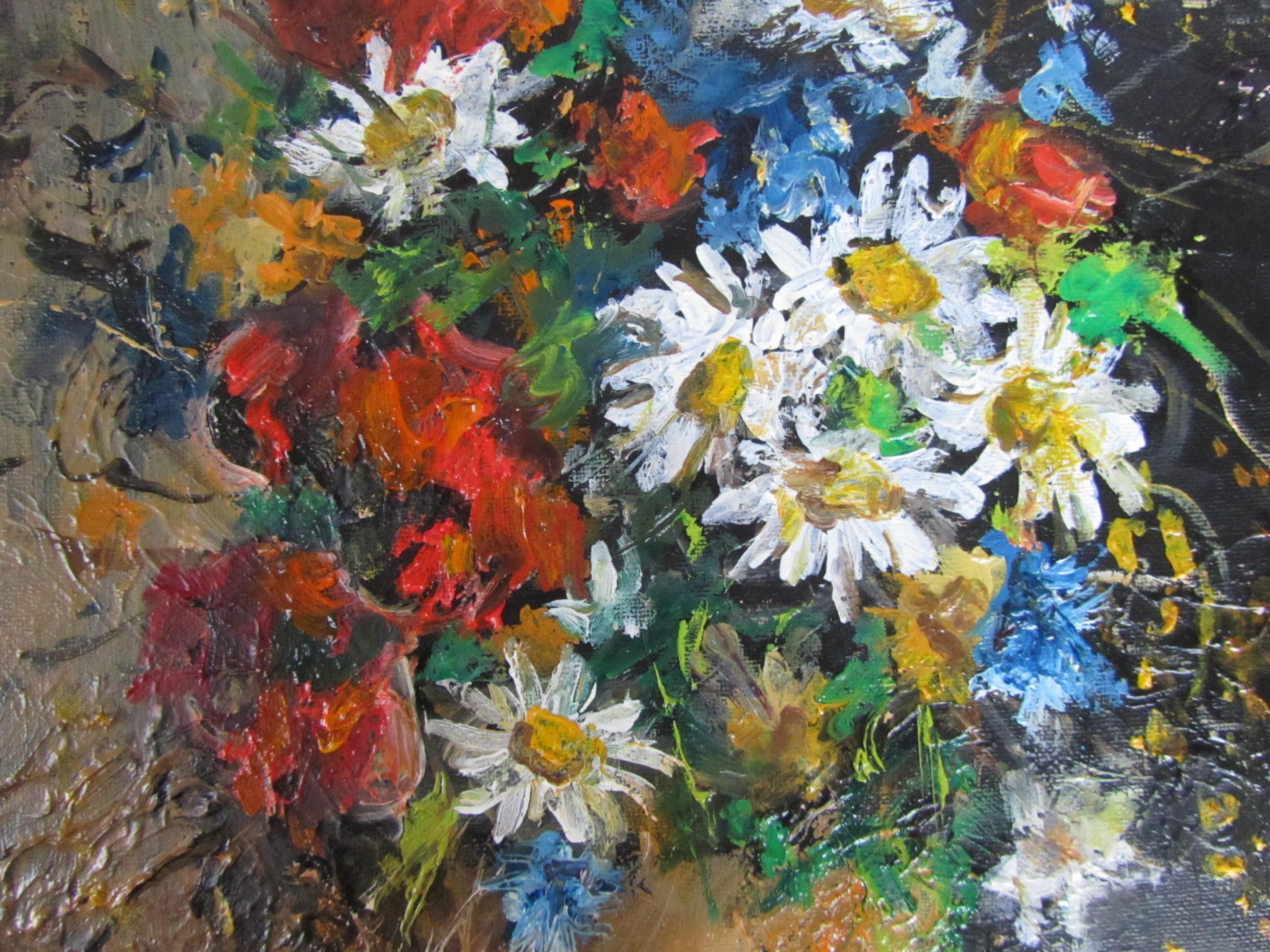 Blumen in Vase. Originalgemälde von Impasto im Angebot 1