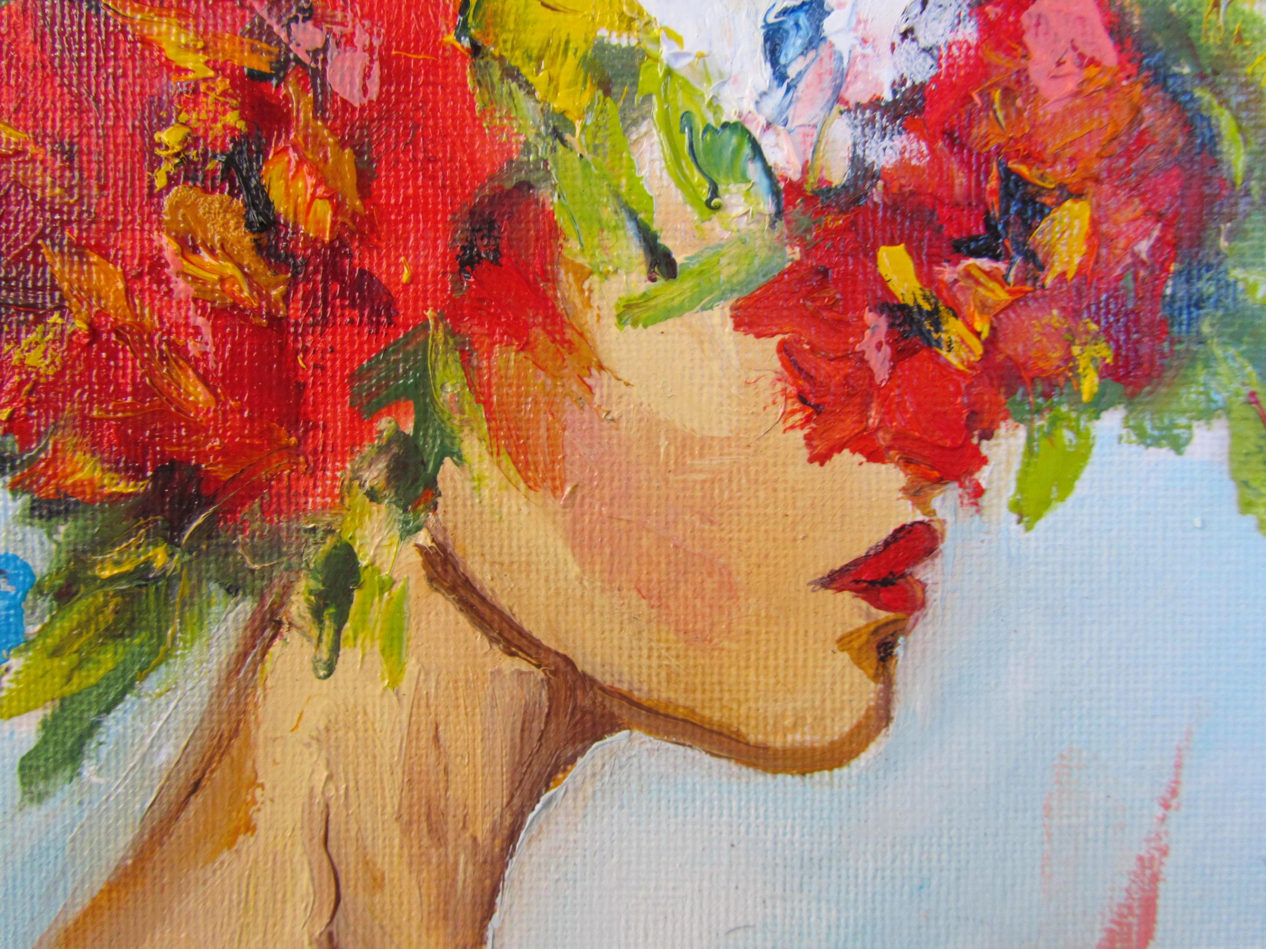 Il quadro Donna-Estate è dipinto su tela con colori a olio nello stile dell'astrazione. Gli accenti molto luminosi della trama dell'immagine creano un'atmosfera estiva e solare. Il quadro decorerà perfettamente gli interni della tua casa e si