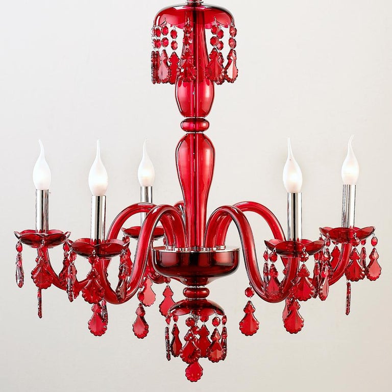 Tamara Red Chandelier in Handblown Glass For Sale at 1stdibs