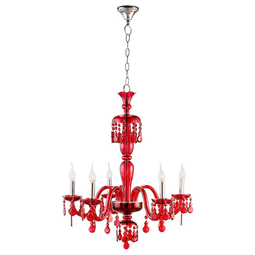 Tamara Red Chandelier in Handblown Glass For Sale