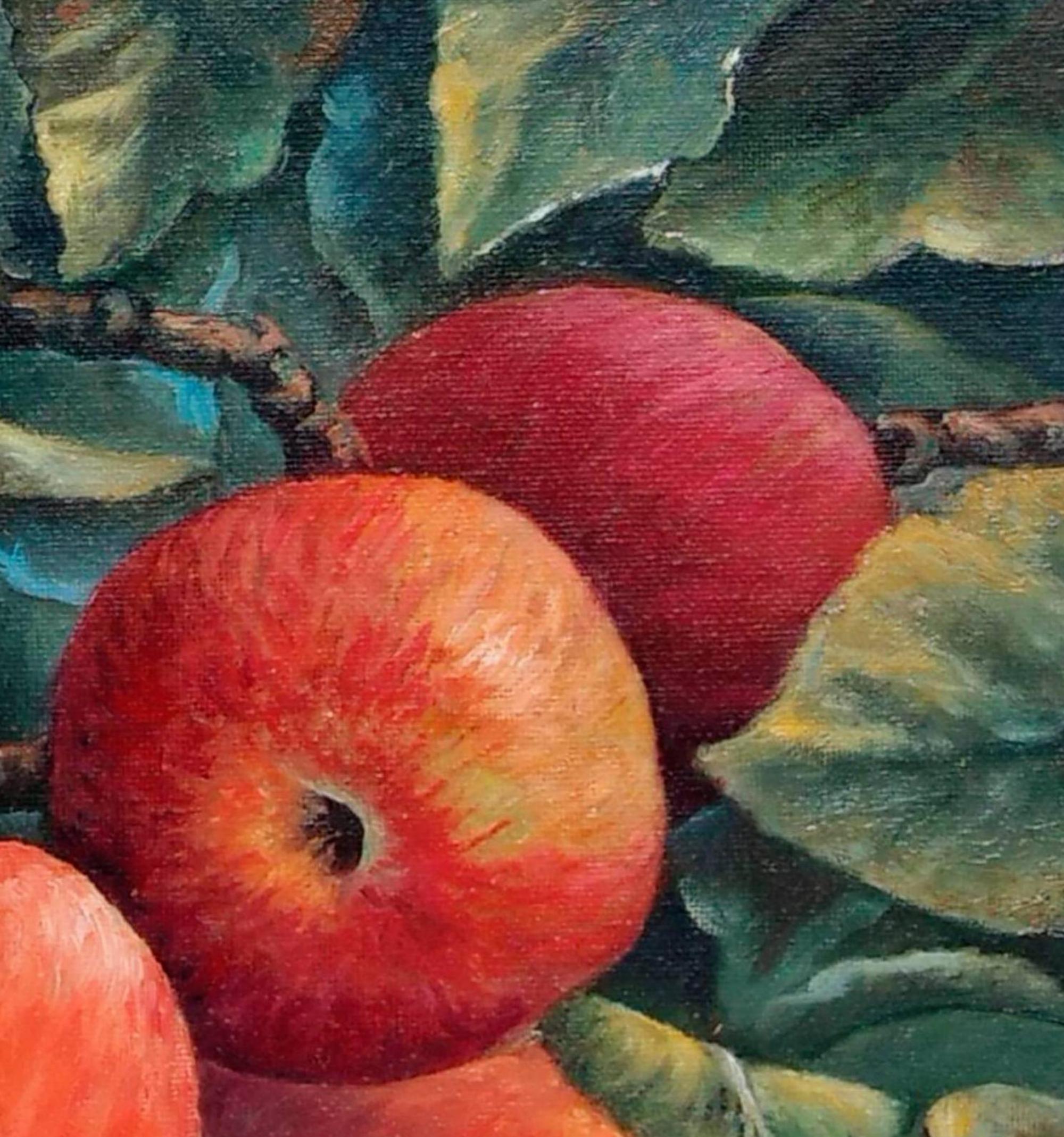 Abundancia Manzano Bodegón.Pintura al óleo sobre panel de lienzo - Still-Life Painting Negro de Tamara Rozinskay (Makhotina)