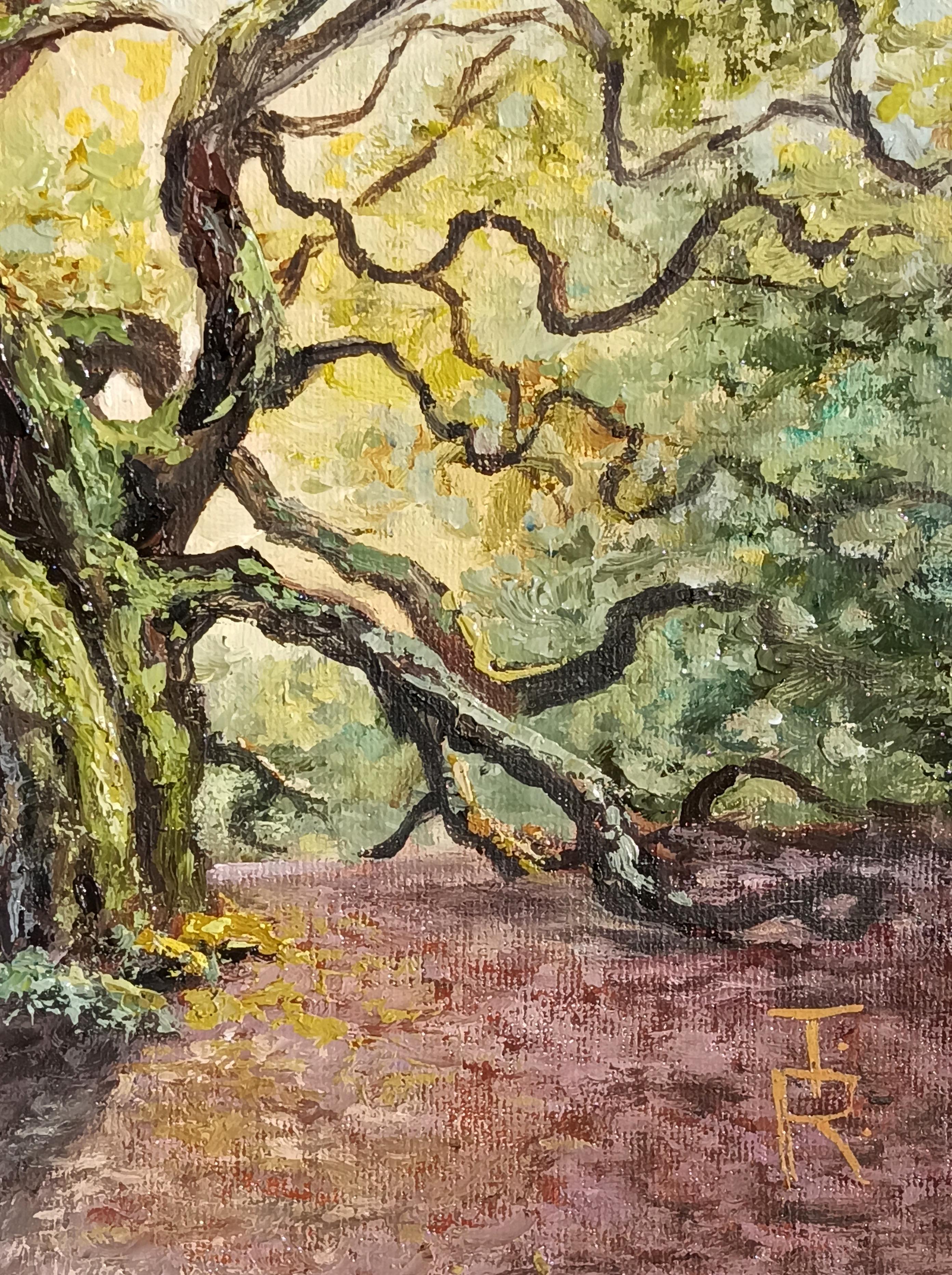 Chêne des anges. Peinture à l'huile d'un paysage - Marron Landscape Painting par Tamara Rozinskay (Makhotina)
